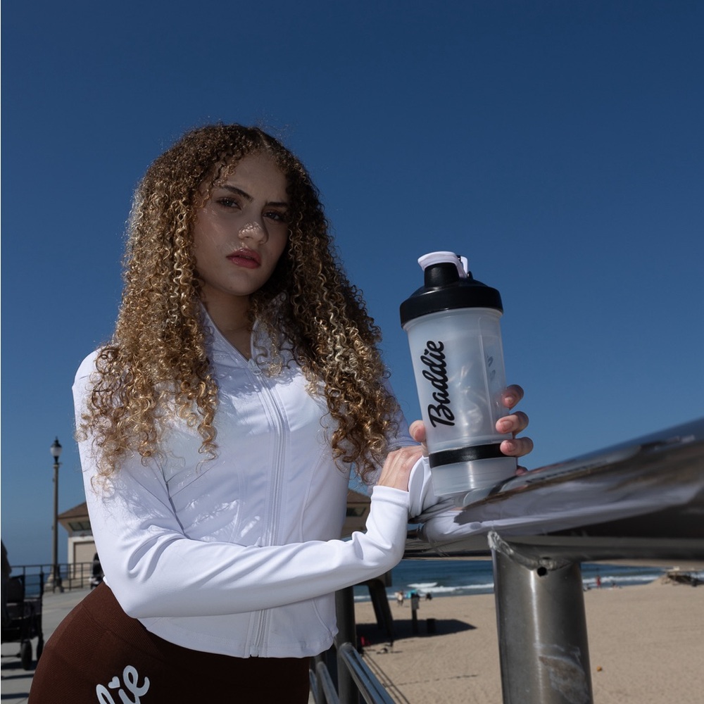 Baddie activewear shaker bottles w/ extra storage and mixing ball brand new